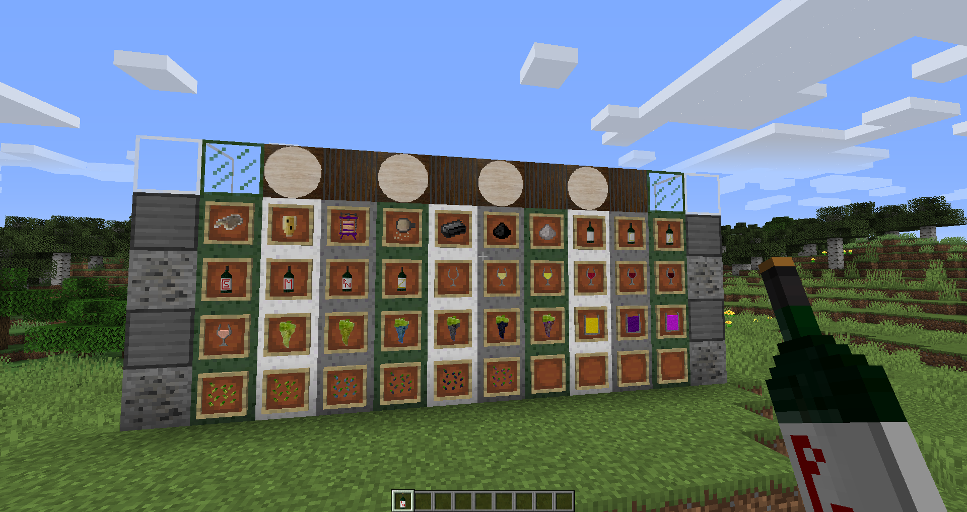 Screenshot of the items and blcoks added by Project Vinum (Alpha), one of my Minecraft Mods